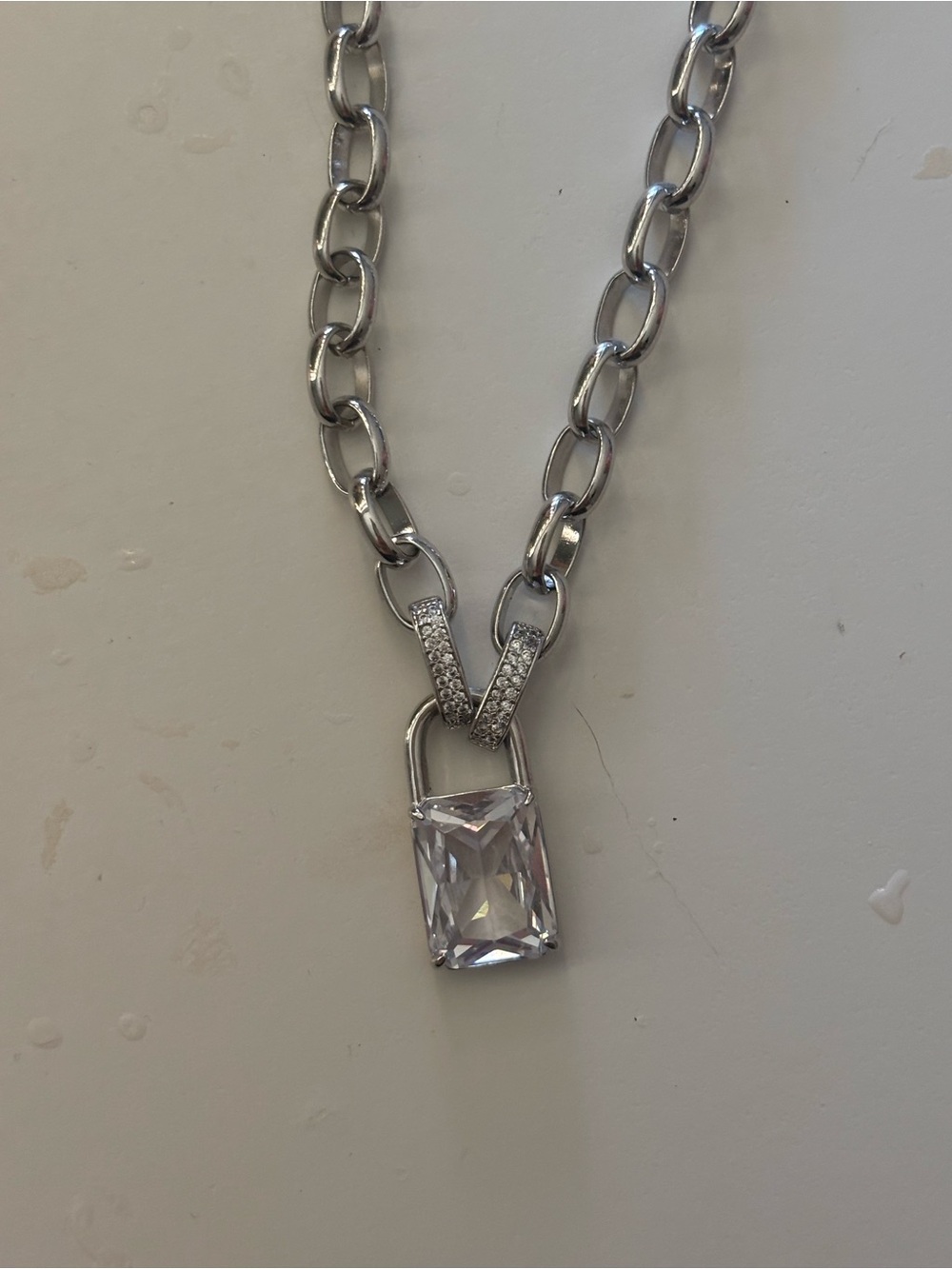 Silver Crystal Rectangle Pendant Necklace - Modern Chic